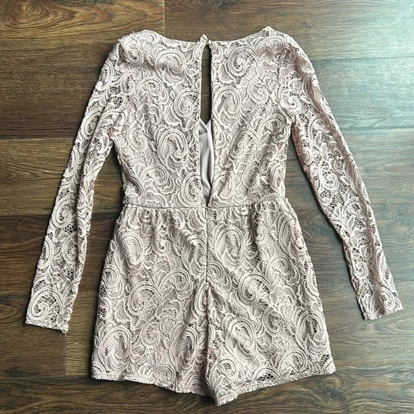 Charlotte Russe Lace Romper Pink | Charlotte Russe Romper | Long Sleeve Romper - Picture 2 of 8